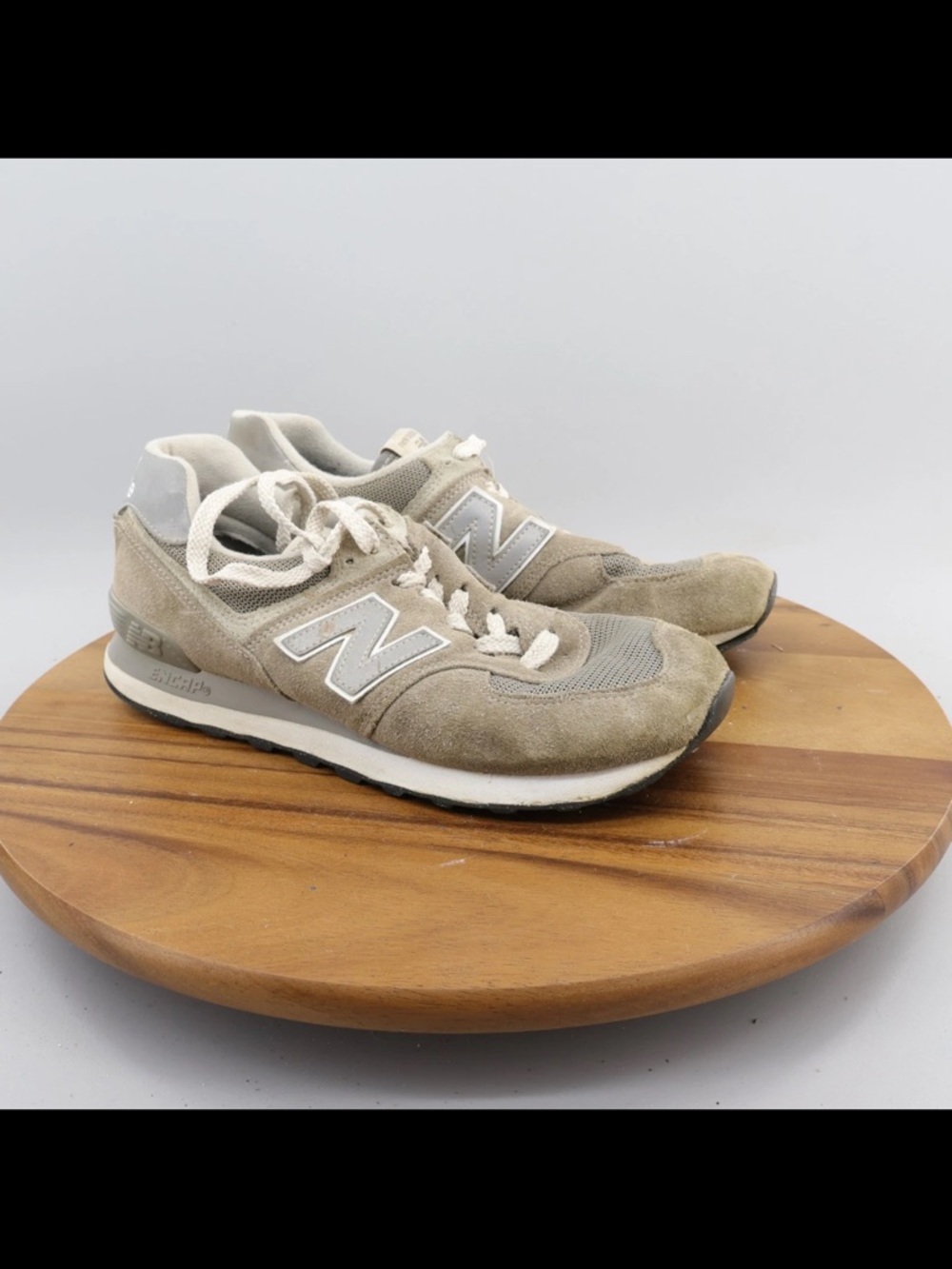New Balance 574 Tan Suede & Mesh Sneakers with White Accents